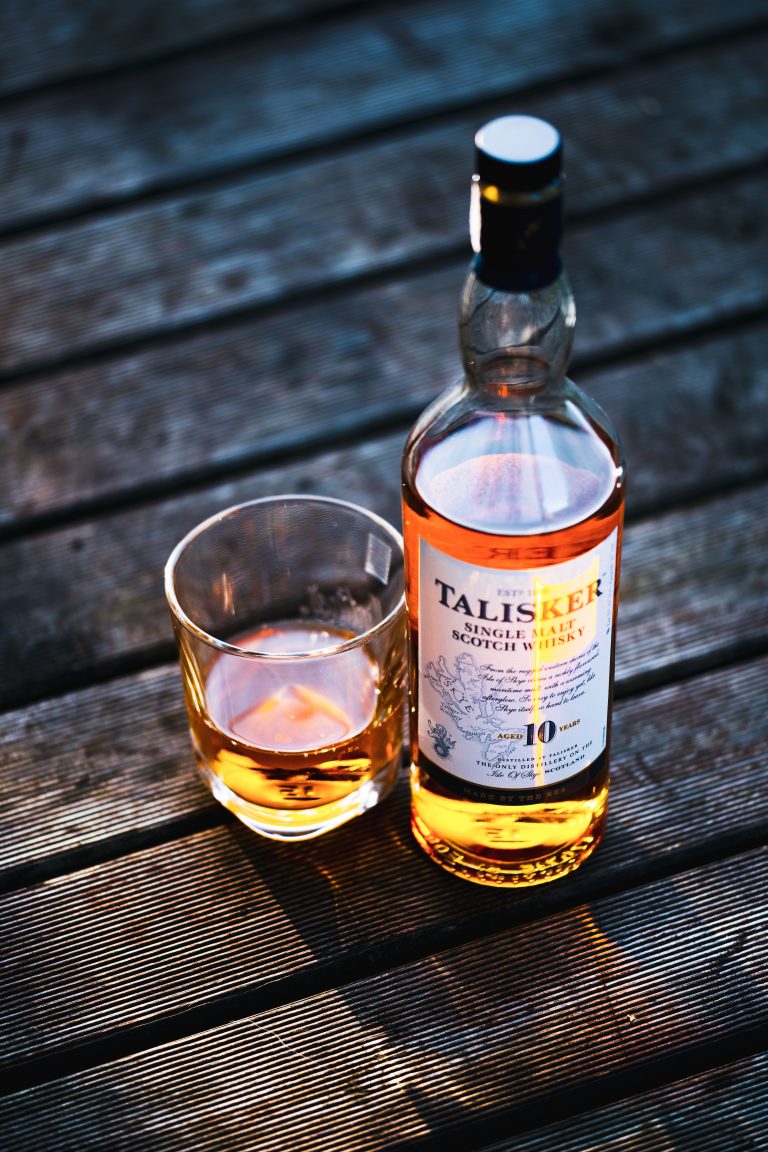 Bottle of Talisker with a glass
